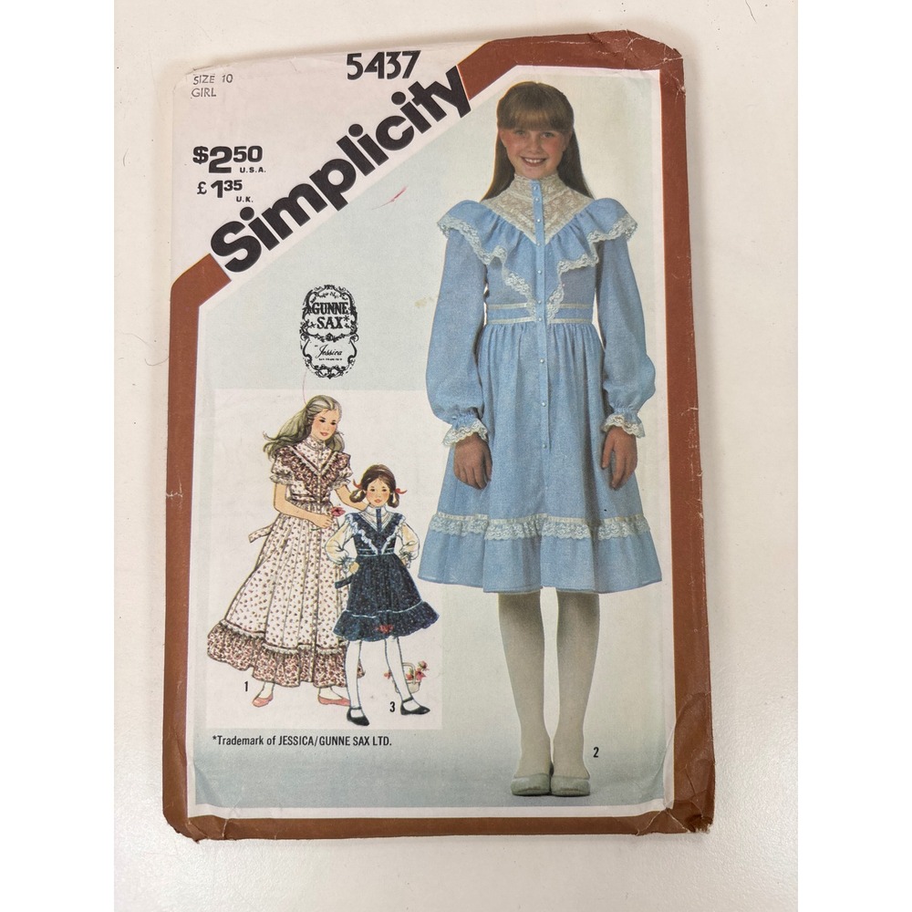 Simplicity 5437 Jessica McClintock Girls Prairie Dress Pattern Size 10 Vintage